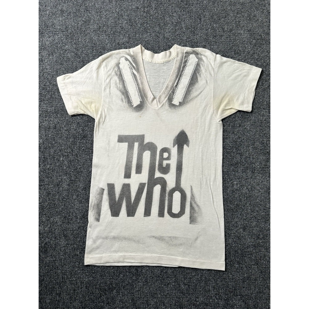 Womens Graphic The Who 1960s 1970s White V Neck T Shirt, Size XS‎